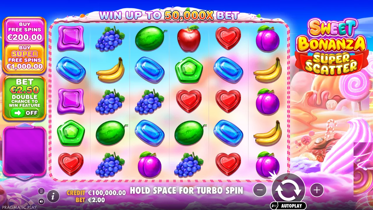 Sweet Bonanza Super Scatter slot game interface